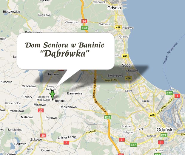 Mapa dojazdowa do Domu Seniora w Baninie 'Dąbrówka'